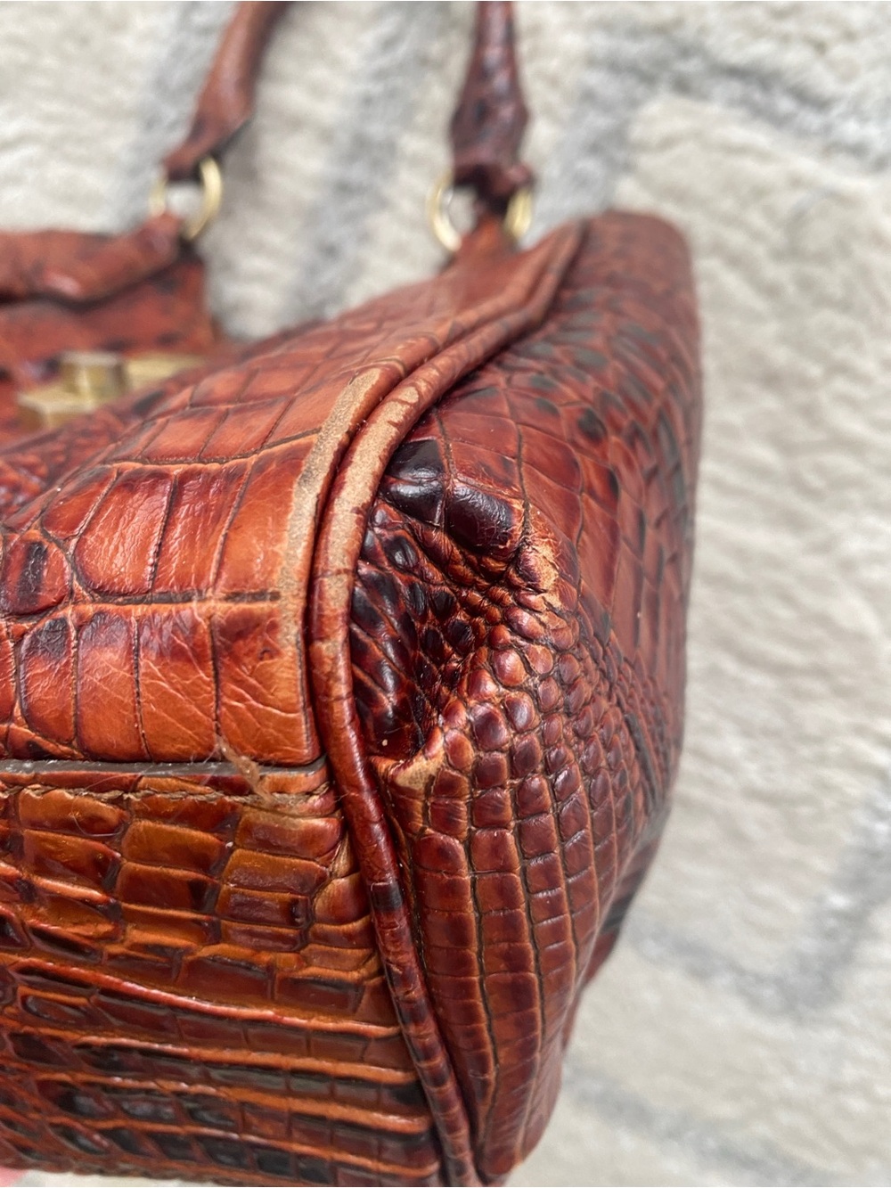 Brahmin Elisa Pecan Croc Embossed Melbourne Leather Handbag with Crossbody Strap - Picture 7 of 11